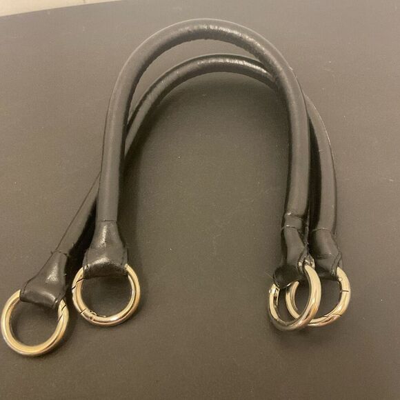 Mechi Bag Purse Replacement Handles 18" Long Silver and Black Ring Claps A - Picture 1 of 5